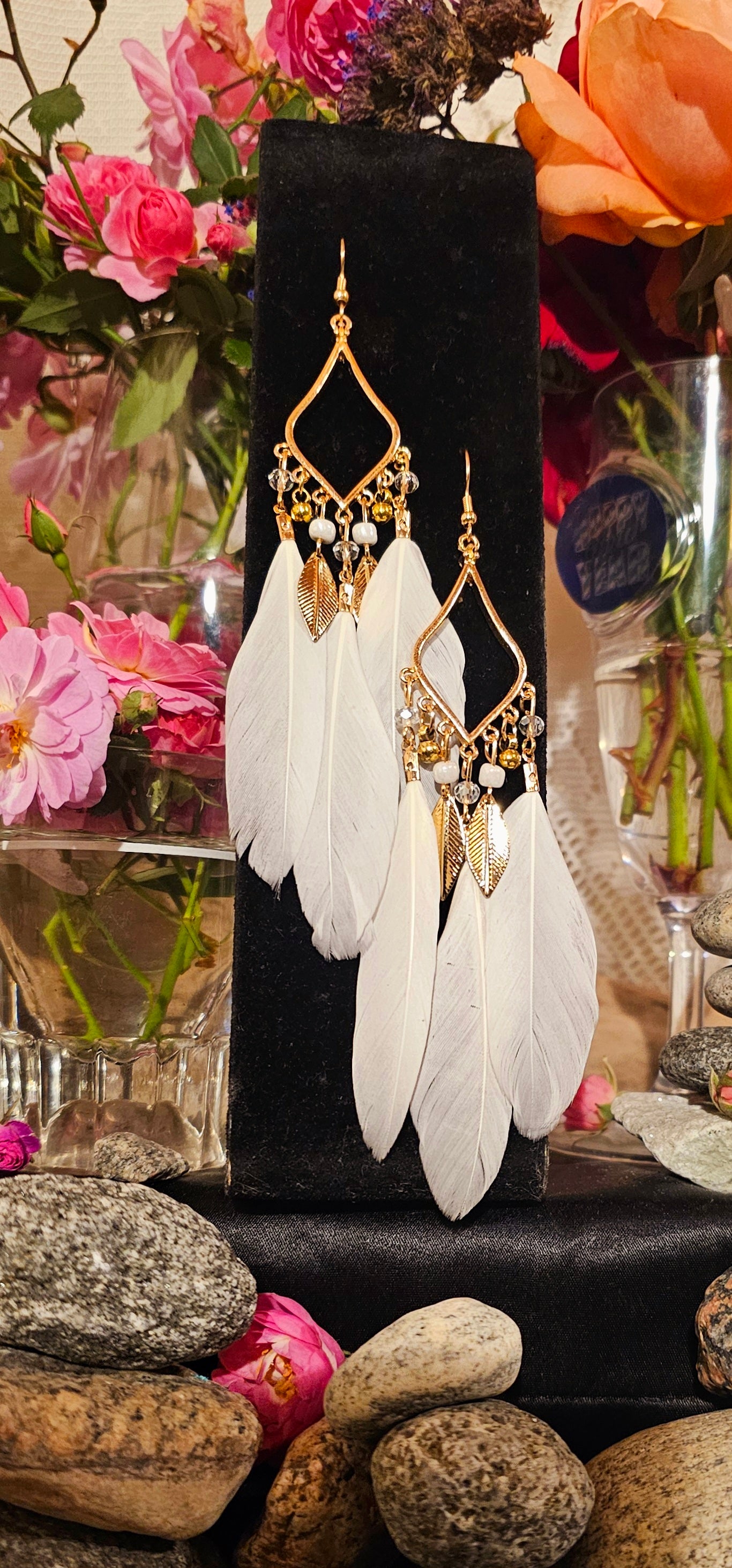 Feathers n Gold Earrings