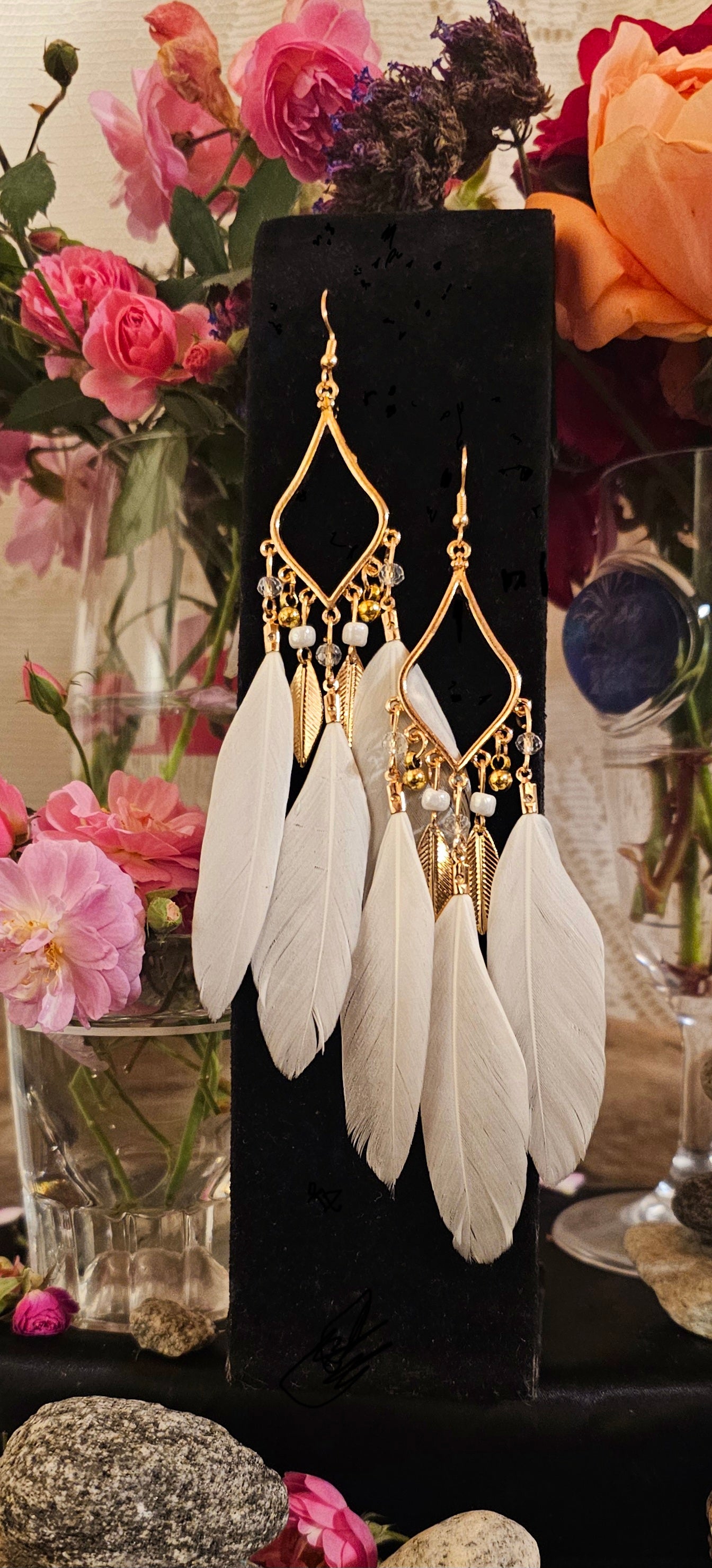 Feathers n Gold Earrings